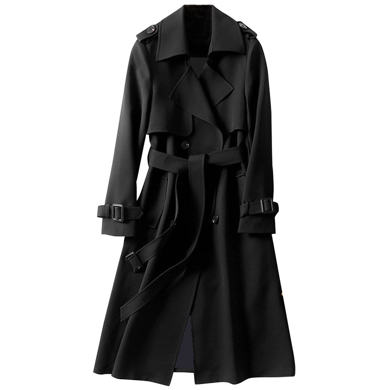 Women's Trench Coats Autumn Elegant Long Women Trench Lace Up Waist Casual Solid V Neck Overcoat Plus Size Long Sleeve Windbreaker Female Trench 
