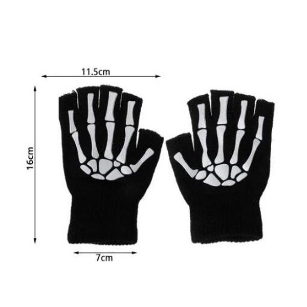 Warm Knitting Gloves For Adult Solid Acrylic Half Finger Glove Human Skeleton Head Gripper Print Cycling Non-slip Wrist Gloves GC1575