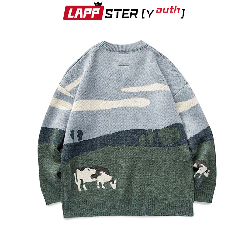 Men's Sweaters LAPPSTER-Youth Men Cows Vintage Winter Sweaters Pullover Mens O-Neck Korean Fashions Sweater Women Casual Harajuku Clothes 220906