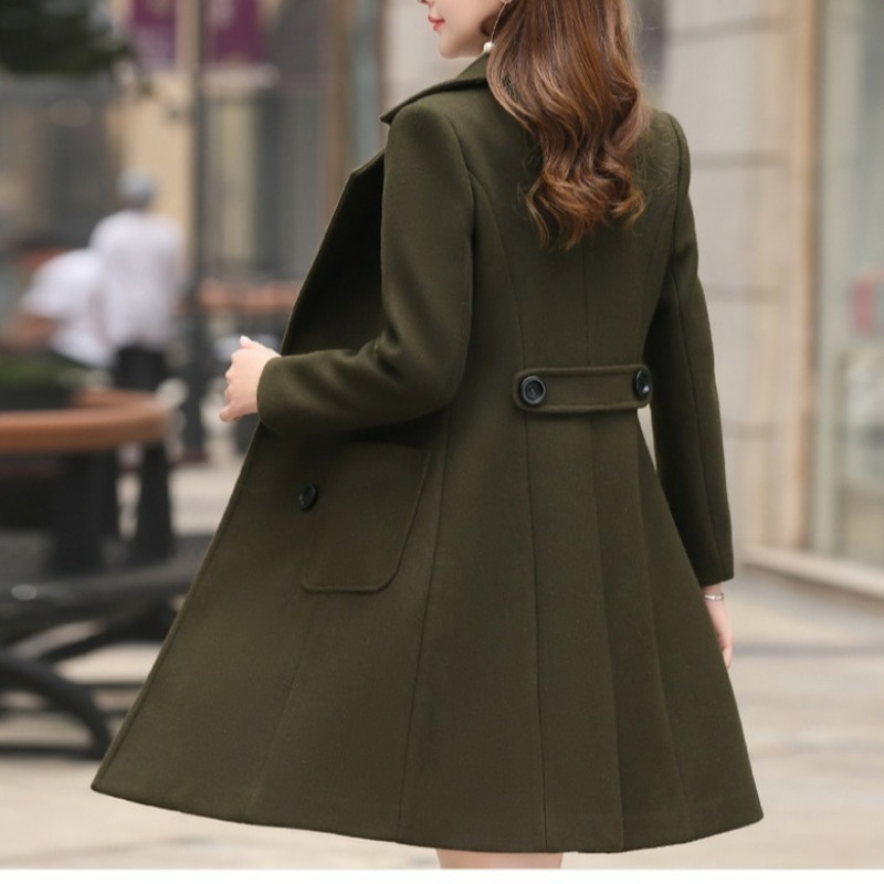Women's Wool Blends Women Woolen Coat Autumn Winter Korean Slim Fit Mid-long Woolen Coat Elegant Women Woolen Coat Abrigos Mujer Invierno 220906