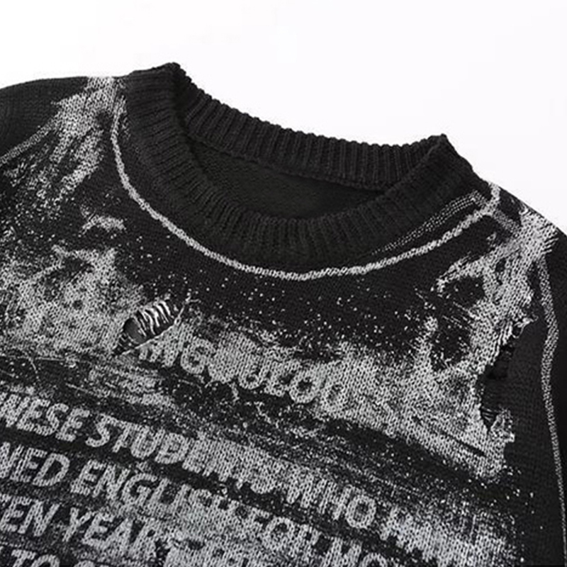 Men's Sweaters Retro Vintage Sweater Black Loose Hip Hop Streetwear Letter Pullovers Men Clothing Harajuku Fashion Male Casual Knitwear Tops 2209