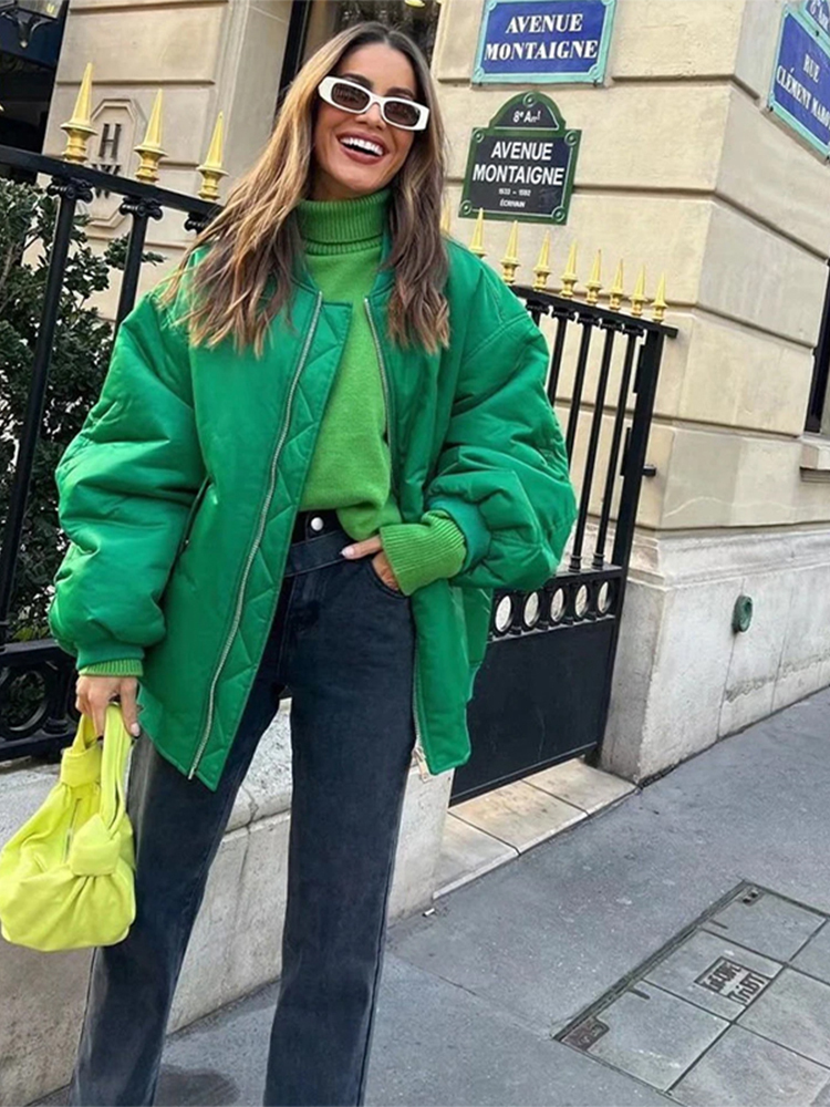 Women's Down Parkas Women Casual Solid Pocket Bomber Jacket Female Loose Cotton Clothing Coat Autumn Fashion Chic Warm Parka Outwear 220906