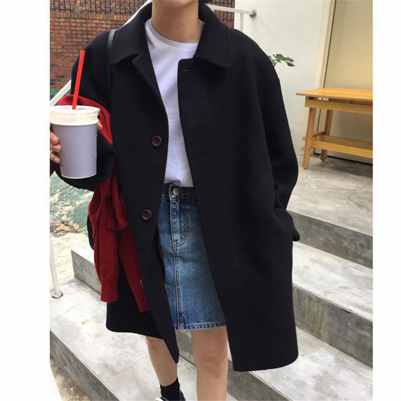 Women's Wool Blends Spring Autumn woolen Single-breasted coat female Mid-Long Korean temperament women Outerwear woolen coat Streetwear 220906