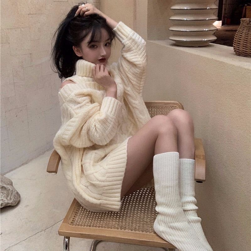 Womens Sweaters Winter Korean Style Sweaters Knitted Solid Color Pullovers Turtleneck Sweater Women Warm Off Shoulders Womens Clothes 220906
