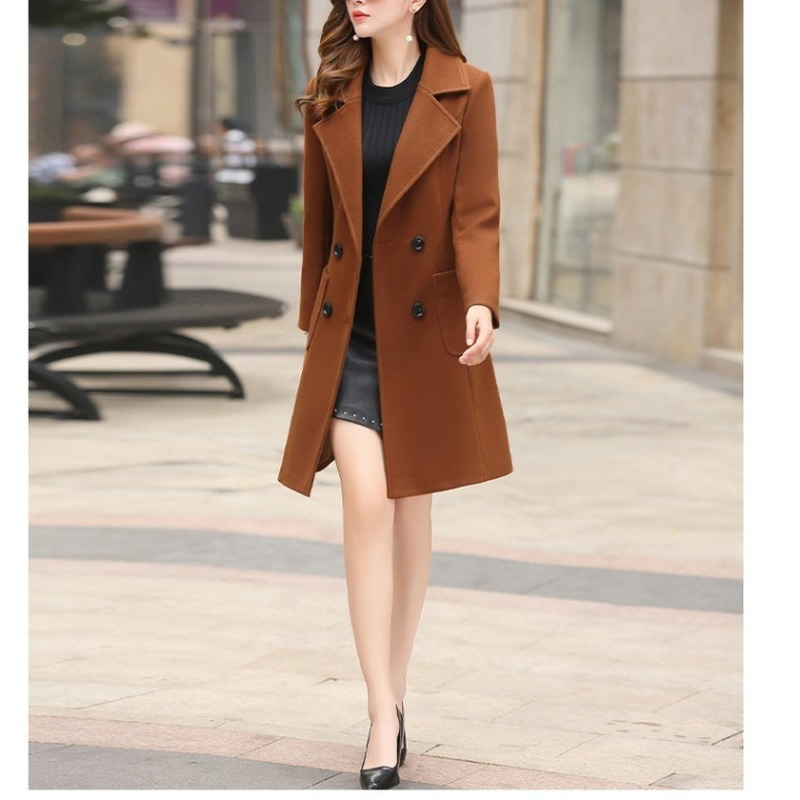 Women's Wool Blends Women Woolen Coat Autumn Winter Korean Slim Fit Mid-long Woolen Coat Elegant Women Woolen Coat Abrigos Mujer Invierno 220906