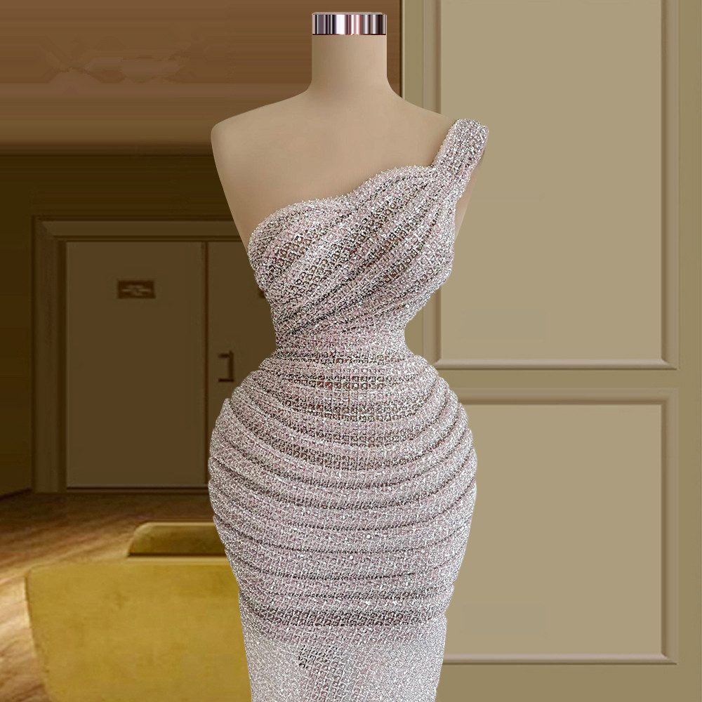 Sparkly One Shoulder Prom Dresses Sequined Party Dresses Sleeveless Illusion Custom Made Evening Dress