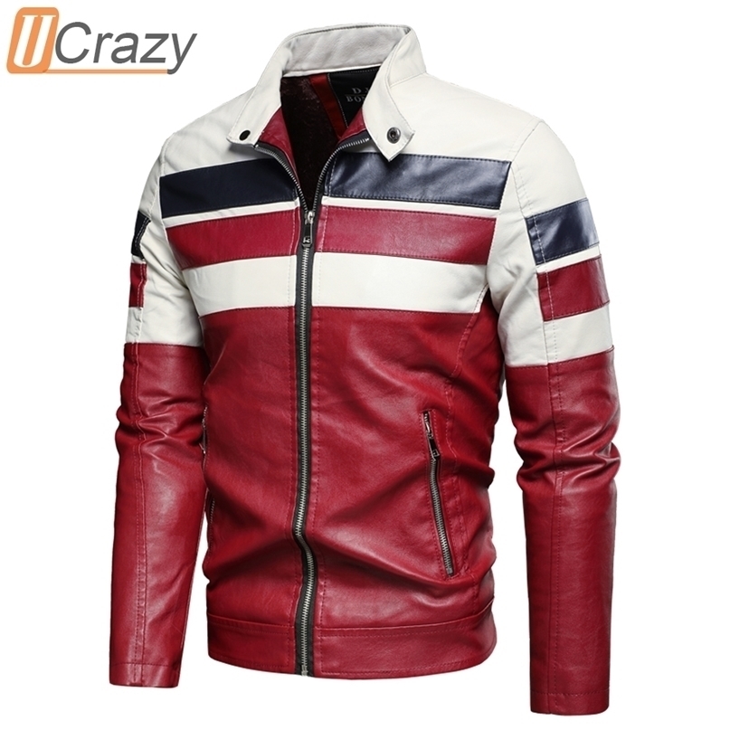 Men's Leather Faux Ucrazy Autumn Casual Vintage Motor Spliced Jacket Coat Winter Fashion Biker Warm Jackets 220905