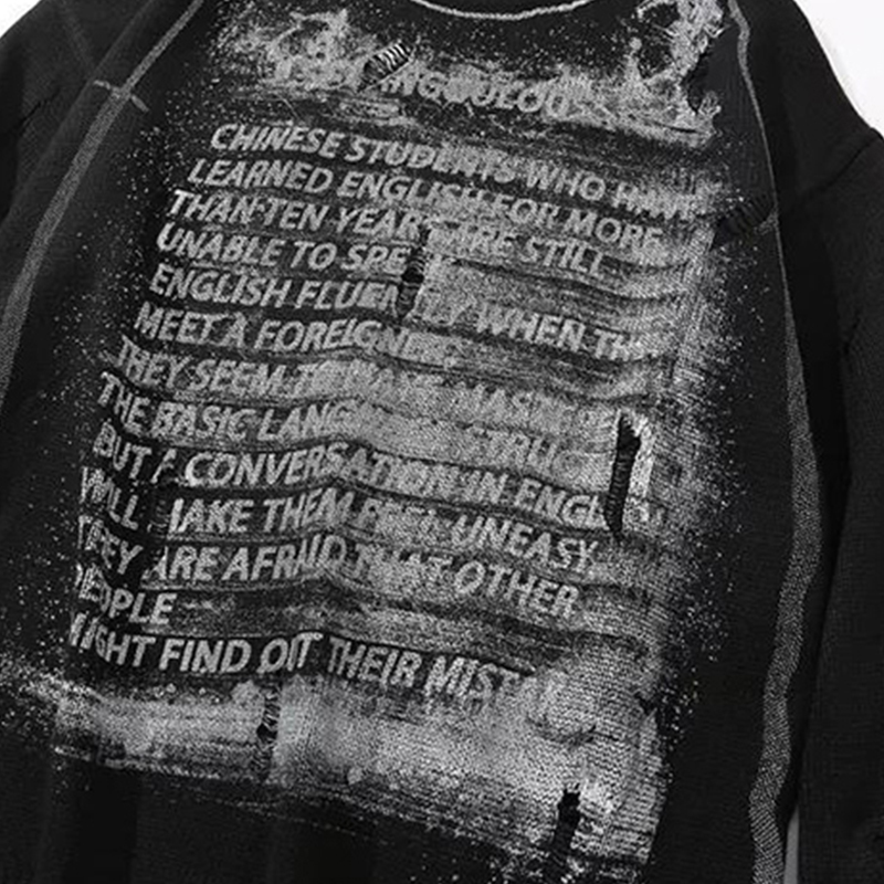 Men's Sweaters Retro Vintage Sweater Black Loose Hip Hop Streetwear Letter Pullovers Men Clothing Harajuku Fashion Male Casual Knitwear Tops 2209