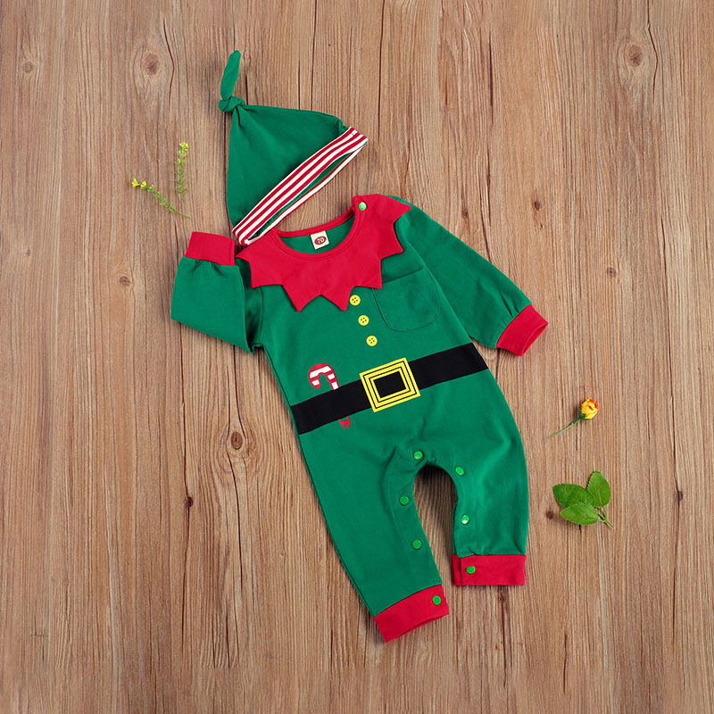Rompers Toddler Baby's Clothes Girl Boy Elf Year Christmas Costume Jumpsuit Hat 2 Pieces Xmas Dress Outfit Infant Kids Rompers 220905