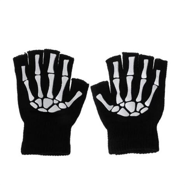 Warm Knitting Gloves For Adult Solid Acrylic Half Finger Glove Human Skeleton Head Gripper Print Cycling Non-slip Wrist Gloves GC1575