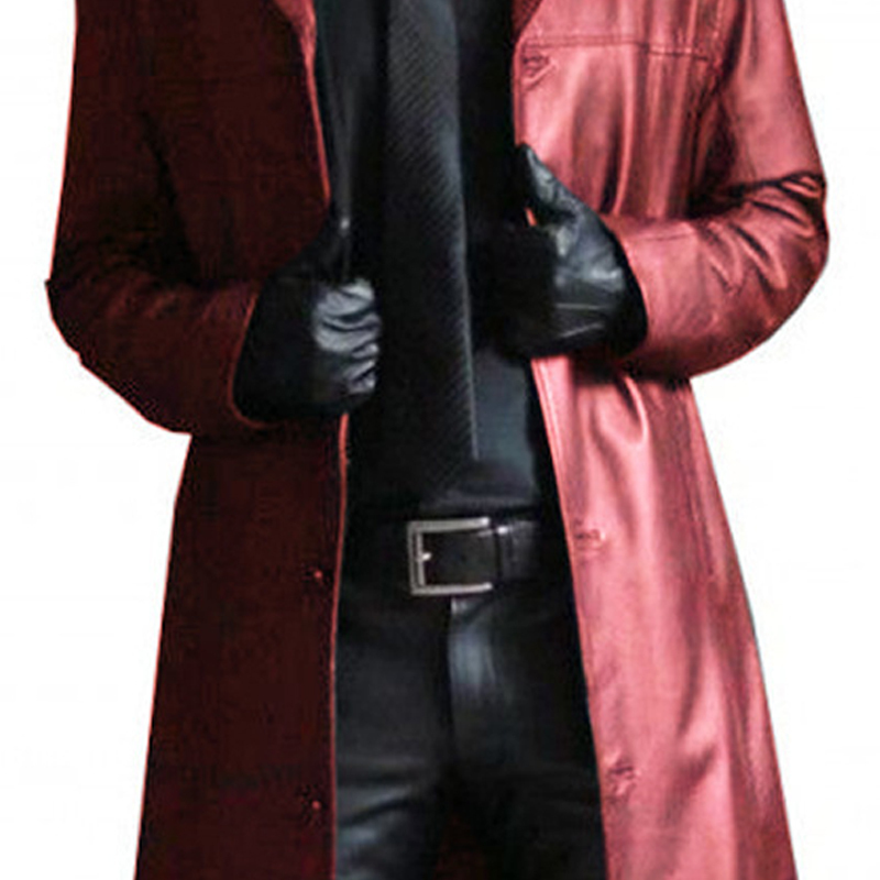 Men's Wool Blends Men's Leather Trench Coat Vintage British Style Windbreaker Handsome Solid Color Slim-fit Overcoat Long Jacket Plus Size S