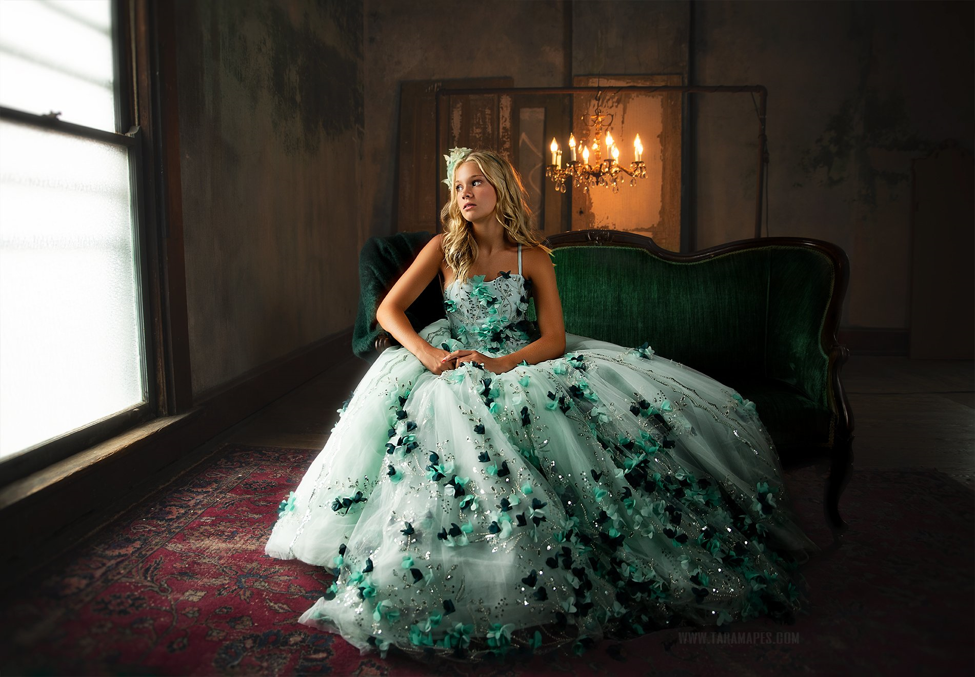 Princess Beading Flower Girl Dresses Floral Beaded Green Sequined Pageant Gowns For Photoshoot Tulle Boho First Communion Dress