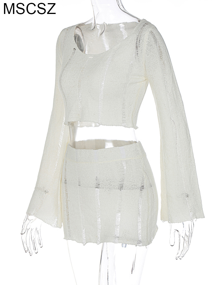 Two Piece Dress Crochet Two Piece Sets Womens Outfits Knit Skirts Sets Sexy Hollow Out Summer Holiday Outfits Beach Crop Top Mini Skirt Co ords 220906