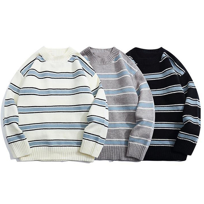 Men's Sweaters Striped Harajuku Oversized Sweater Autumn Japanese Style Round Neck Spliced Color Loose Couples Hip Hop Knitted Sweater 220906