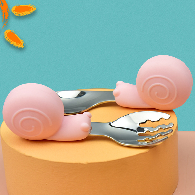 Cups Dishes Utensils Hippo Snail Whale Silicone Baby Spoon and Fork 316 Stainless Steel Utensil Set Learn To Eat Tableware Infant Food Feeding 220906