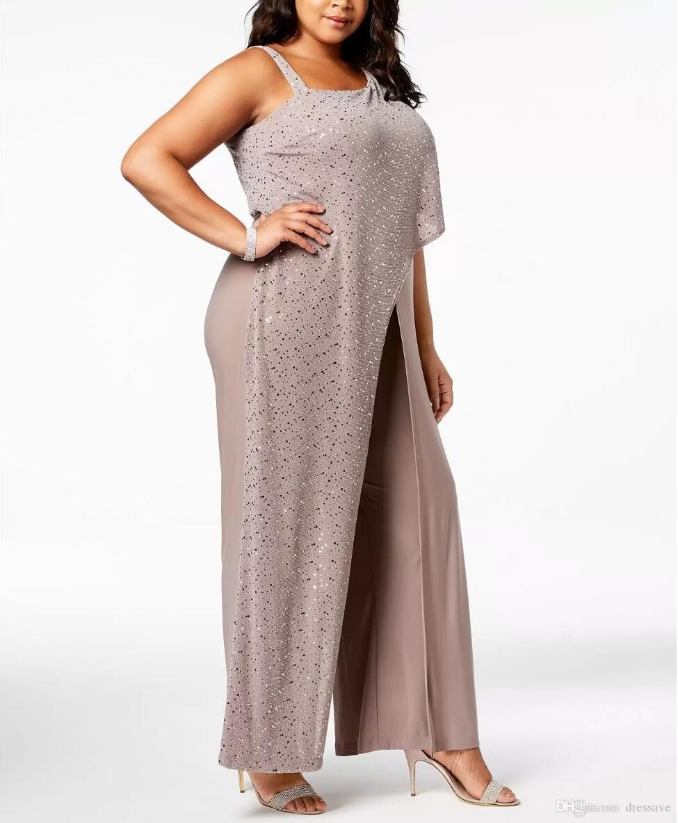 2022 Vintage Mother of the Bride Suits One Shoulder Sequins Drape Jumpsuits Chiffon Pants Plus Size Mother's Wedding Guests Suits BC027 GC0906