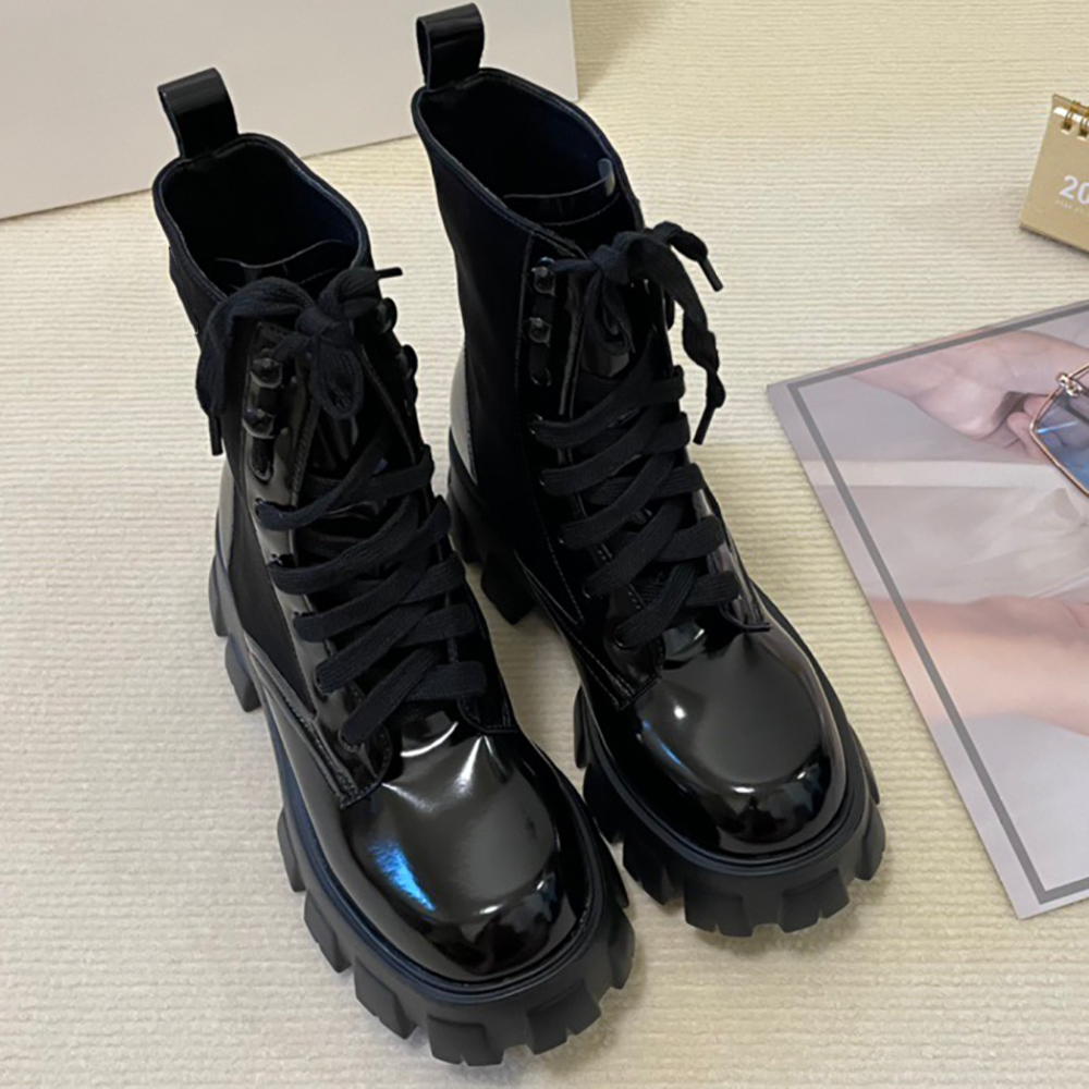 2022 Women Designer Oversized leather Shoes Boots Ankle Martin monolith Boot Military Inspired combat Platform Bottom nylon bouch with bags With Box