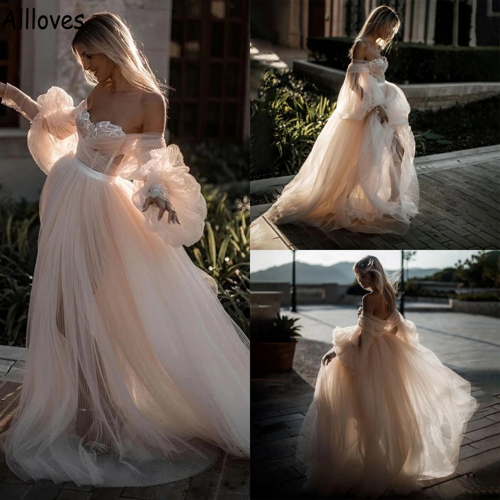 Romantic Tulle Champange A Line Wedding Dresses For Bride Lace Off Shoulder Puff Long Sleeves Boho Garden Beach Bridal Gowns Layered Plus Size Robes de Mariee CL1092, Chocolate
Romantic Tulle Champange A Line Wedding Dresses For Bride Lace Off Shoulder Puff Long Sleeves Boho Garden Beach Bridal Gowns Layered Plus Size Robes de Mariee CL1092, Chocolate