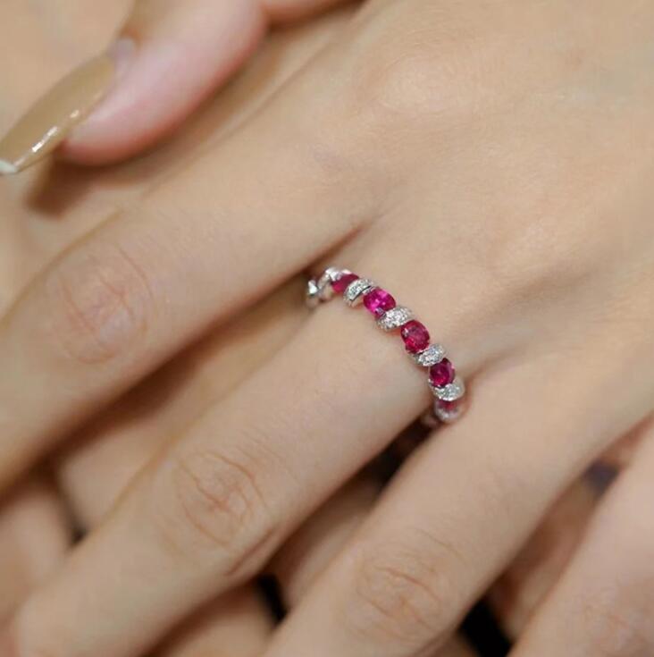 Sterg Sier Wedding Band Ring: Oval Ruby Sapphire CZ Promise Ring