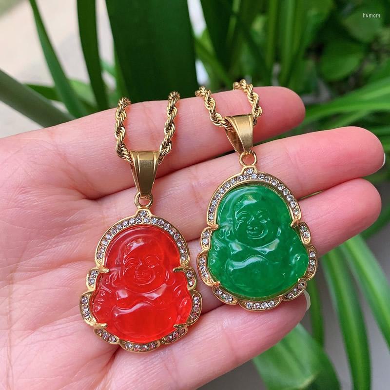 Pendant Necklaces Hip Hop Stainless Steel Jewelry Crystal Buddha Necklace For Women Men Multicolor Jades Stone Pendulum Healing
