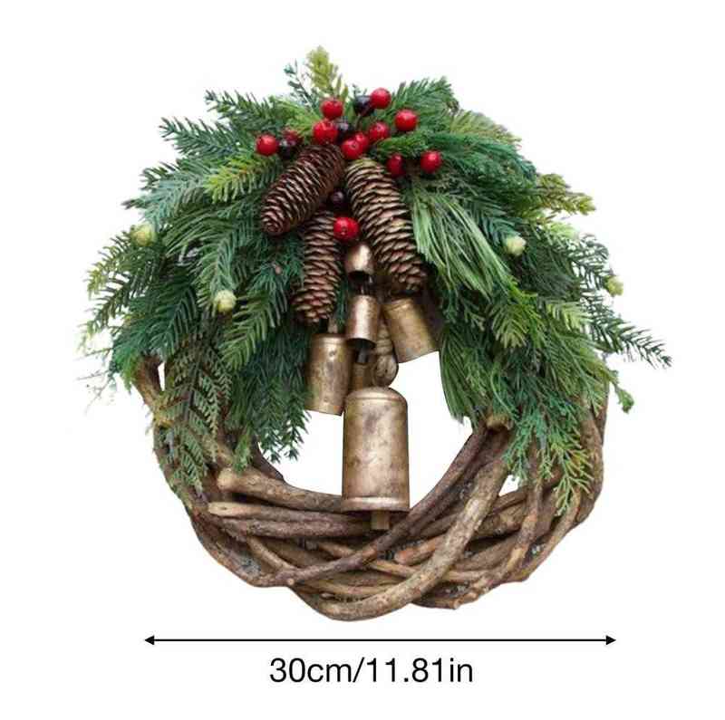 Decorative Flowers Wreaths Rustic Christmas Wreath Rattan Pine Cone Garland Farmhouse Decoration With Bell Front Door Decor Hanging Garland New Year G