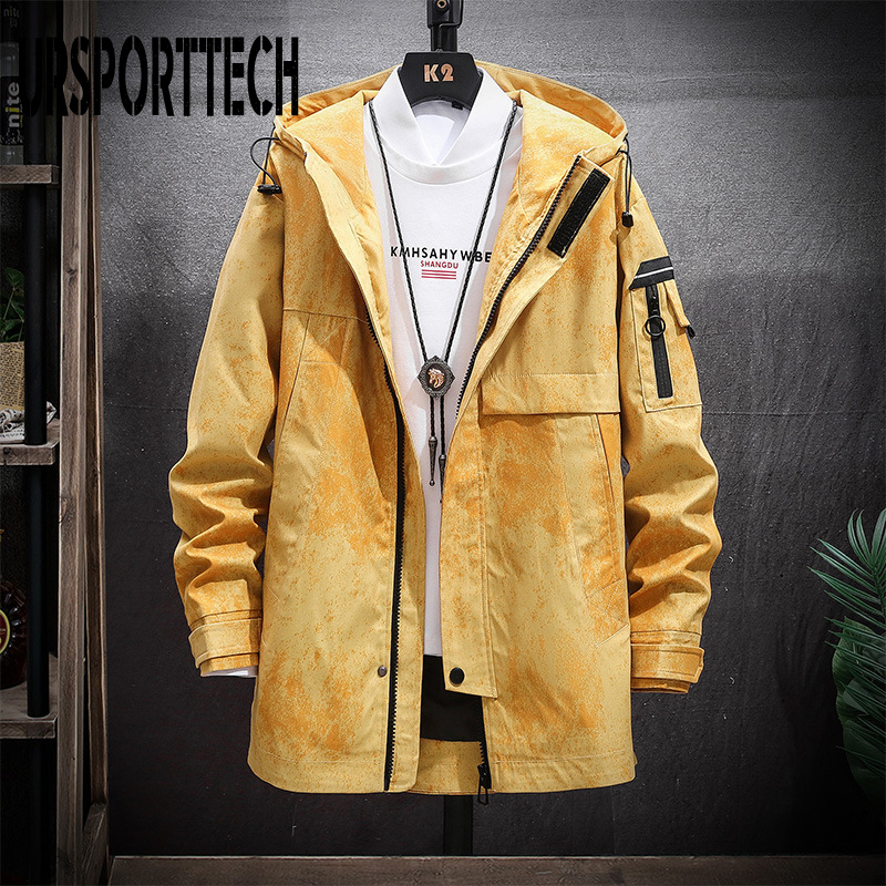 Men's Trench Coats Long Men's Jacket Hoodies Oversized Jackets Men Hip Hop Windbreaker Loose Men Hooded Streetwear Male Trench Coats Jacket 