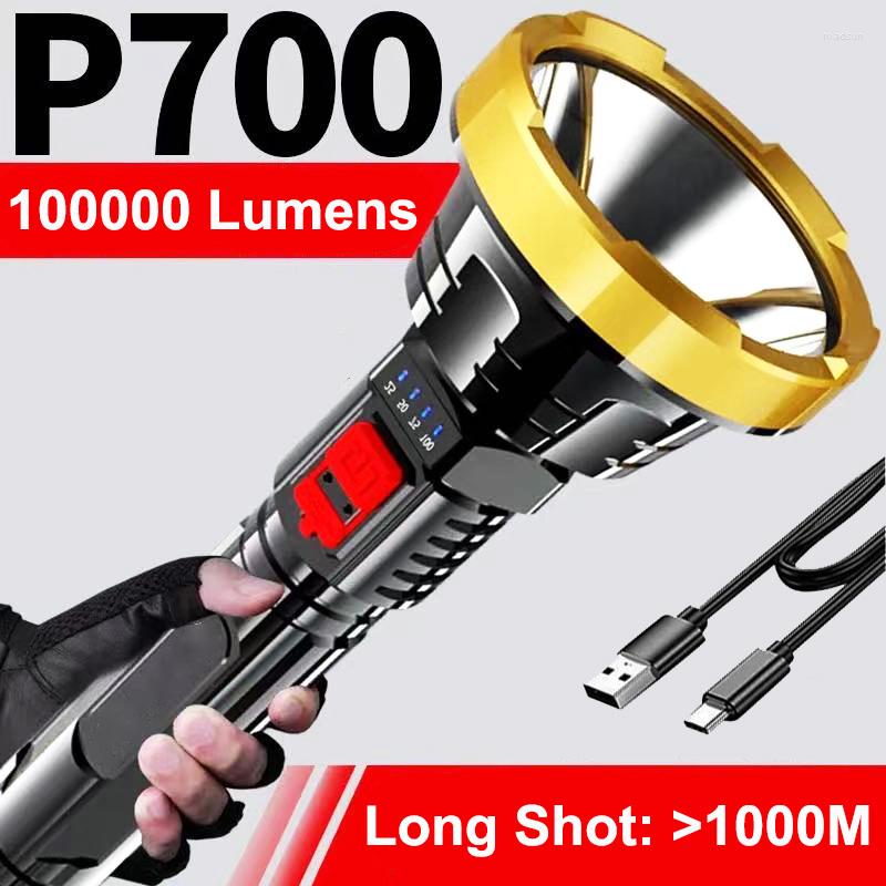 Flashlights Torches 100000LM P700 Powerful LED Tactical Flash Light Long Range 1000m Torch Waterproof Camping Hand USB
Flashlights Torches 100000LM P700 Powerful LED Tactical Flash Light Long Range 1000m Torch Waterproof Camping Hand USB
