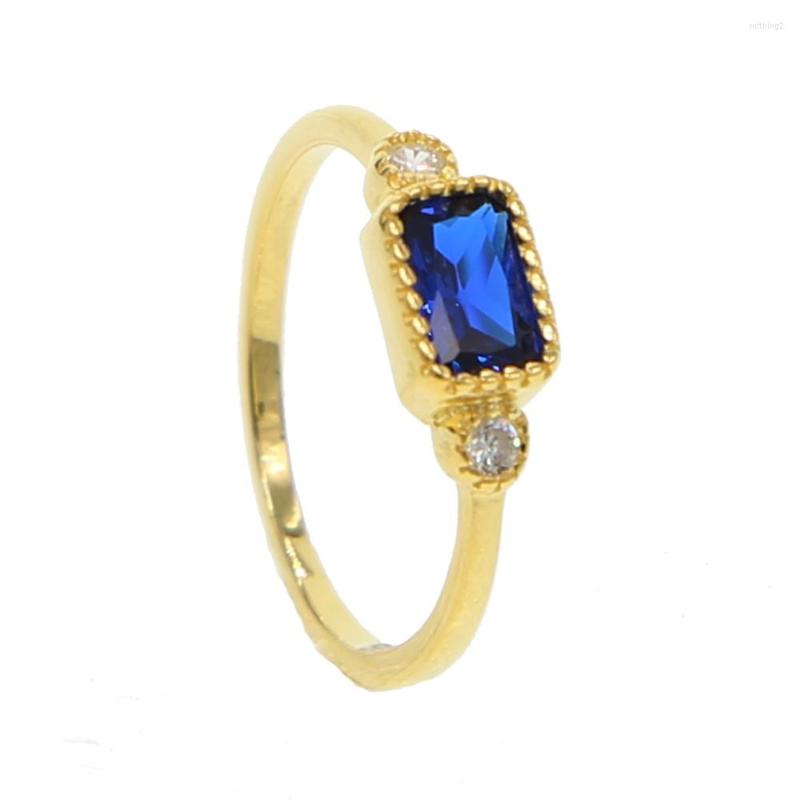 Cluster Rings 2022 Engagement Wedding Ring For Women Classic Simple Blue CZ Austrian Crystal Gold Color Fashion Jewelry 925 Silver Lover