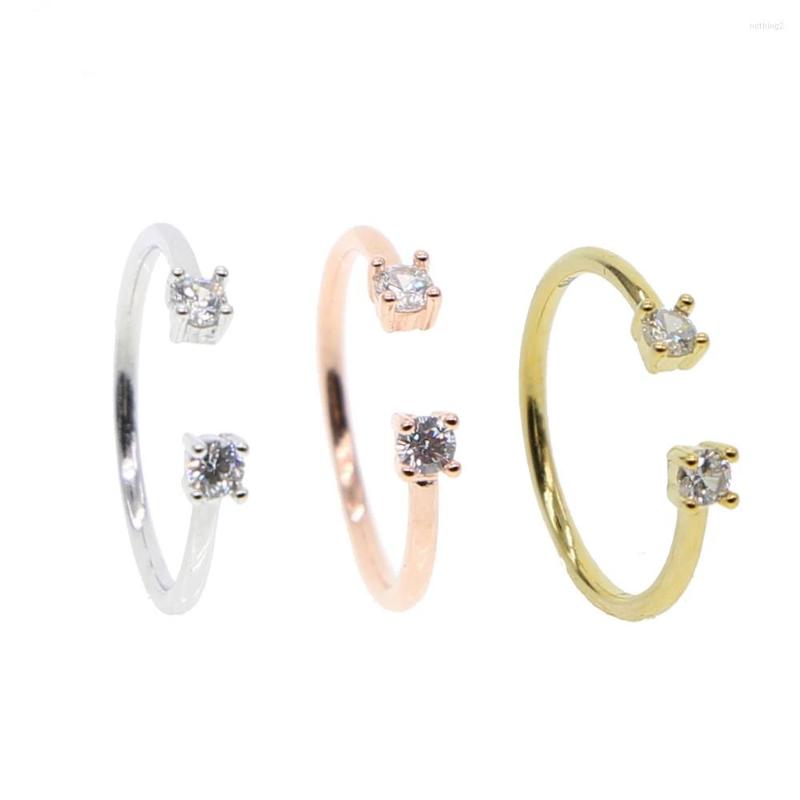 Cluster Rings 100% 925 Sterling Silver Midi Double Cz Paved Open Finger For Women Kunckle Ring Jewelry Valentine Gift Delicate Tiny