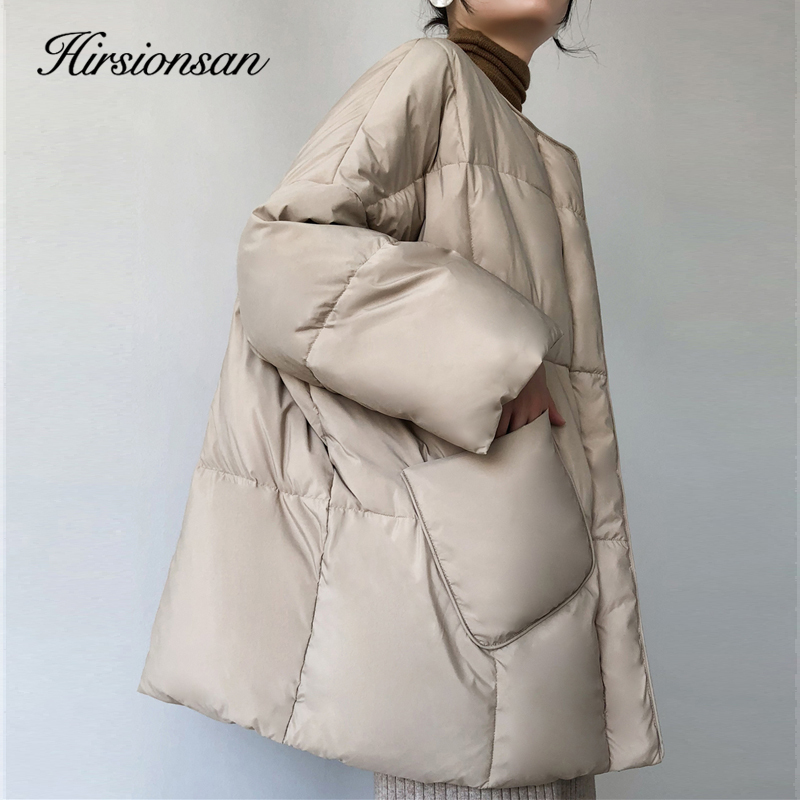 Womens Down Parkas Hirsionsan Ultra Light Women Winter 90% White Duck Jacket Korean Loose Puffer Fluffy Coat with Scarf Female Feather 220906