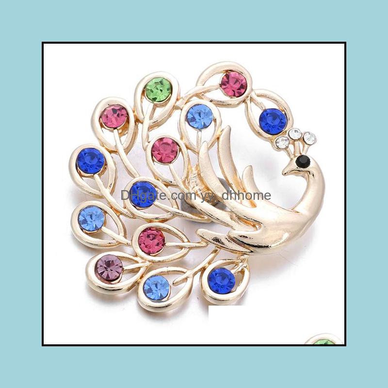 Other Colorf Rhinestone Peacock Snap Button Jewelry Components Sier Gold 18Mm Metal Snaps Buttons Fit Bracelet Bangle No Dhseller2010 Dhu5E