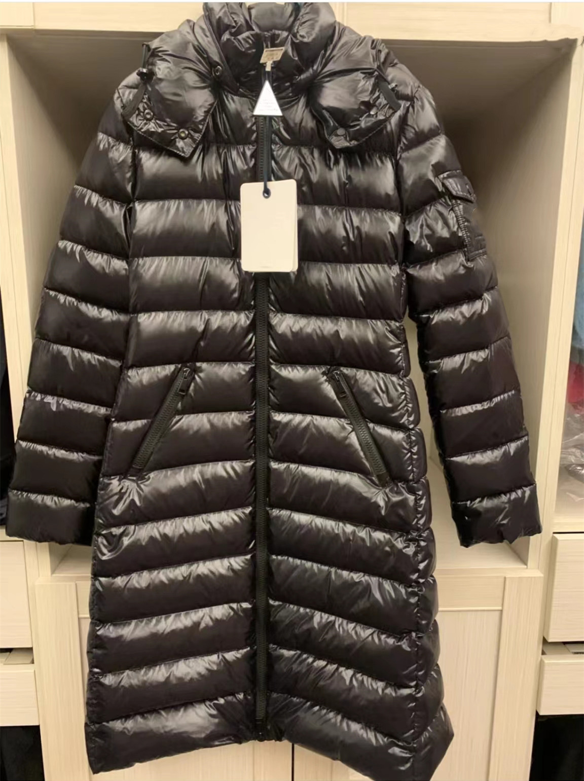 Women Long Down Jacket Parkas Designer Hood Quilted Coat Nylon Pockets Zipper Winter Outwear