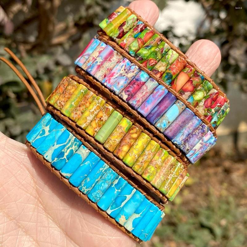 Strand Chakra Bracelet Sea Sediment Jaspers Jewelry Handmade Natural Stone Tube Beads Leather Wrap Couples Bracelets Gifts
Strand Chakra Bracelet Sea Sediment Jaspers Jewelry Handmade Natural Stone Tube Beads Leather Wrap Couples Bracelets Gifts