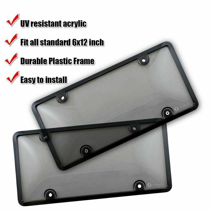 2x Clear Tinted Smoked Bubble License Plate Tag Shield Cover and Frame Auto316V
