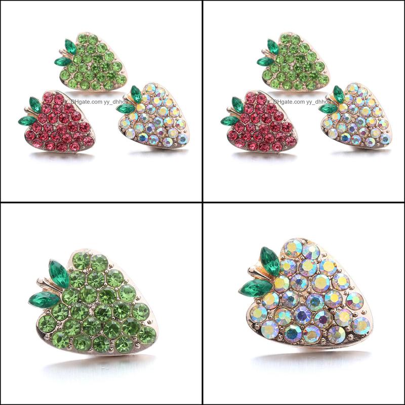 Other Snap Button Jewelry Components Colorf Rhinestone Fruit 18Mm Metal Snaps Buttons Fit Bracelet Bangle Noosa Ze0032 D Dhseller2010 Dhzc5