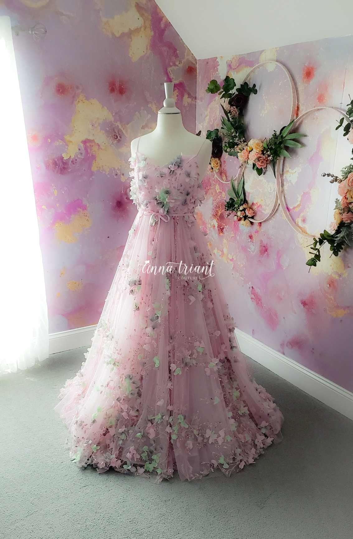 3D Floral Flower Girl Dresses Pink Sequined Long A Line Pageant Gowns For Photoshoot Tulle Boho First Communion Dress