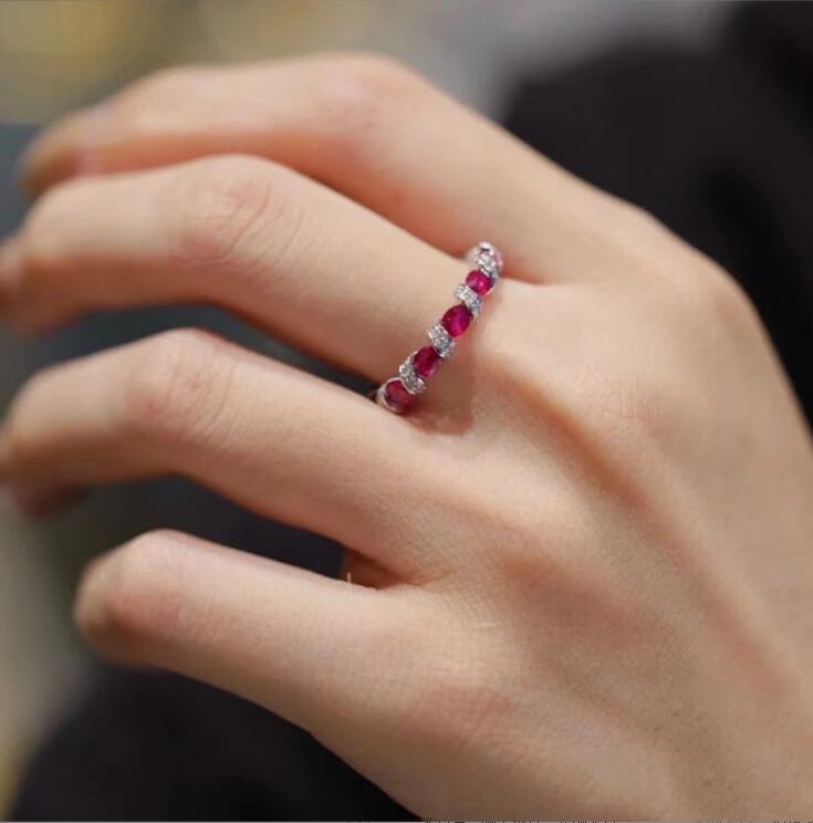 Sterg Sier Wedding Band Ring: Oval Ruby Sapphire CZ Promise Ring