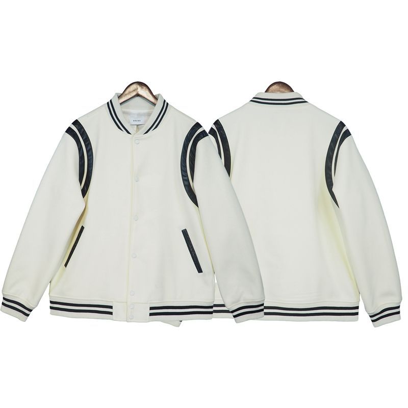 Men Jacket Rhude Double White Stripe Stitching Contrast Woolen Women Coats High Street Baseball Uniform 
Men Jacket Rhude Double White Stripe Stitching Contrast Woolen Women Coats High Street Baseball Uniform