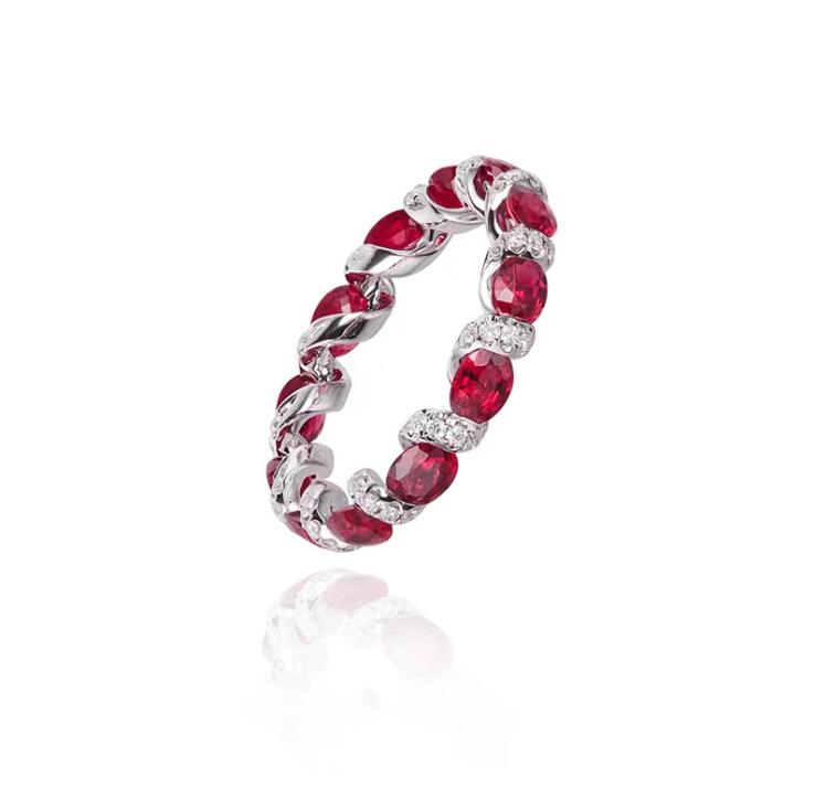 Sterg Sier Wedding Band Ring: Oval Ruby Sapphire CZ Promise Ring