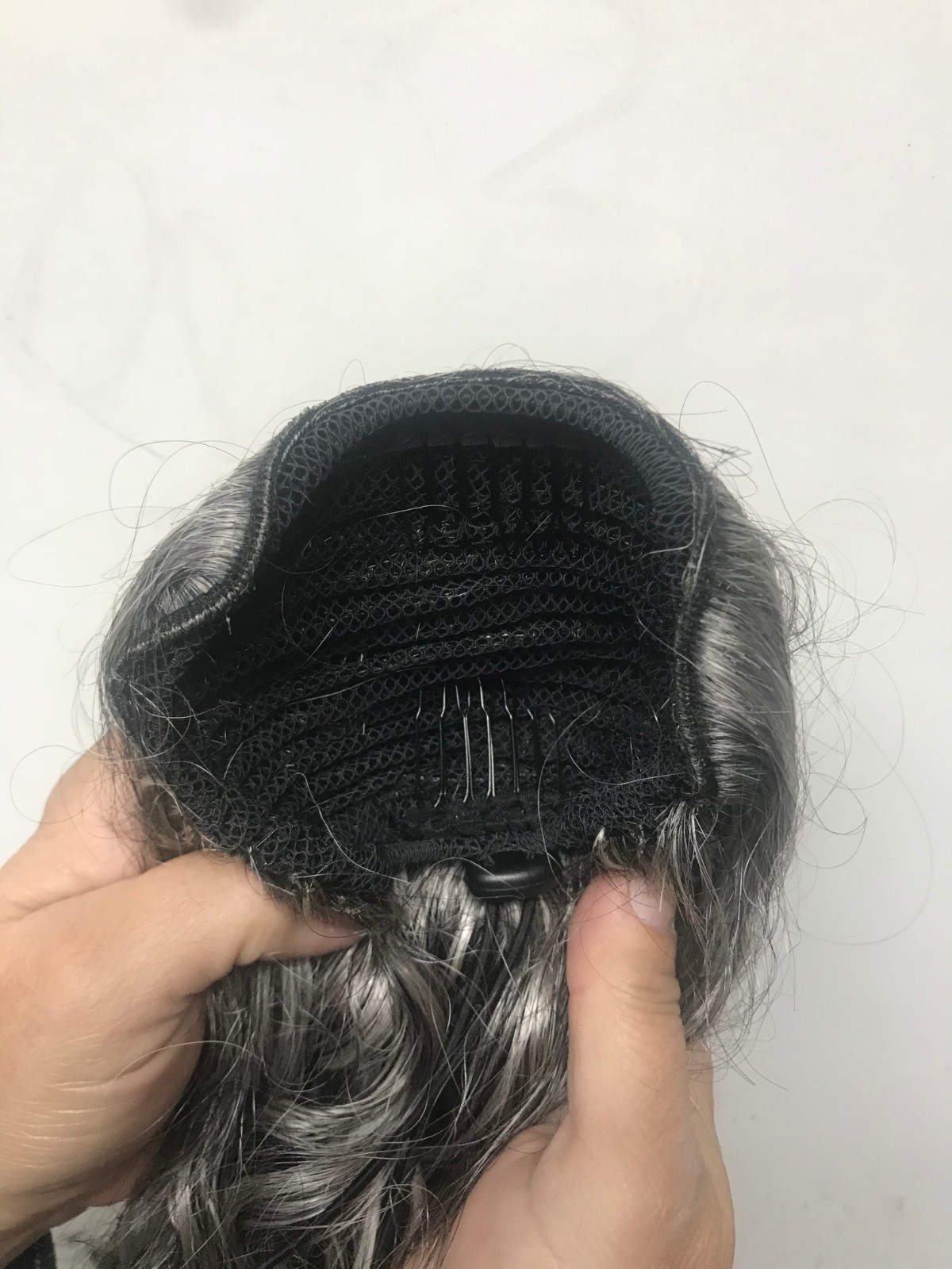 Gray human hair ponytail puff drawstring clip in gray pony tail for women naturally wavy curly cut salt and pepper silver grey hairpiece 120g 14inch