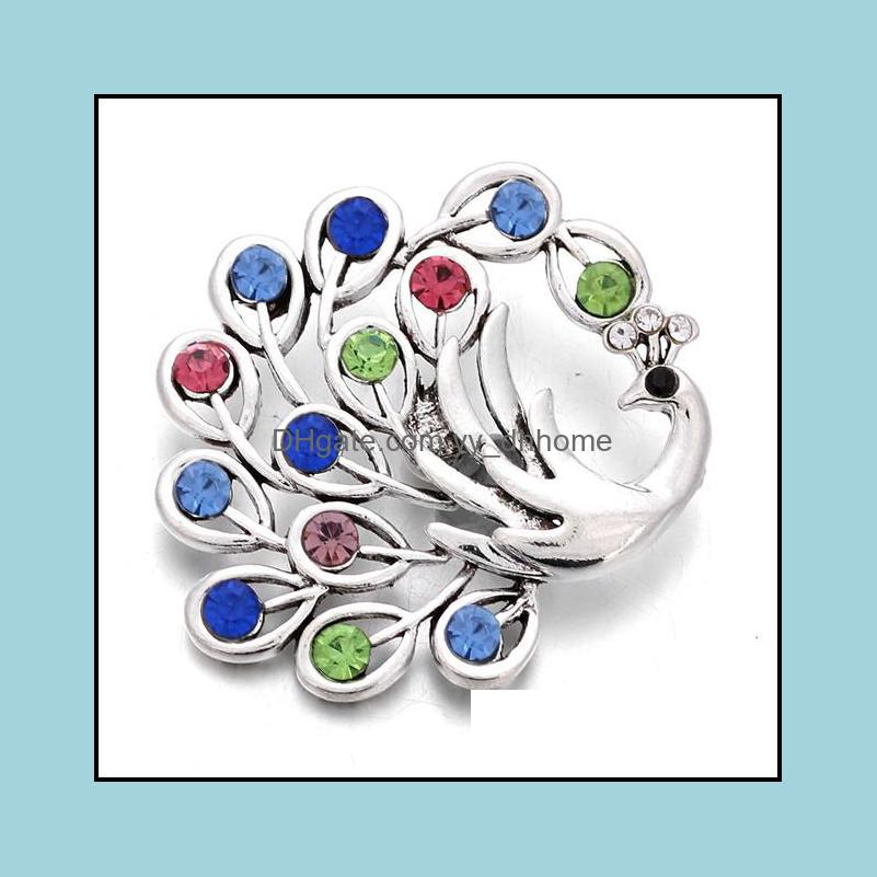 Other Colorf Rhinestone Peacock Snap Button Jewelry Components Sier Gold 18Mm Metal Snaps Buttons Fit Bracelet Bangle No Dhseller2010 Dhu5E