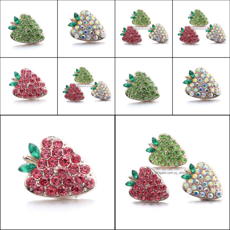 Other Snap Button Jewelry Components Colorf Rhinestone Fruit 18Mm Metal Snaps Buttons Fit Bracelet Bangle Noosa Ze0032 D Dhseller2010 Dhzc5