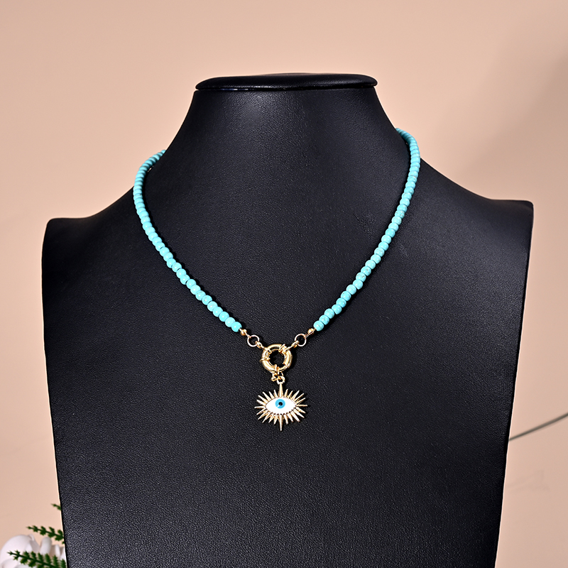 Boho Colorful Collar Choker Golden Eyes Pendant Necklace For Women