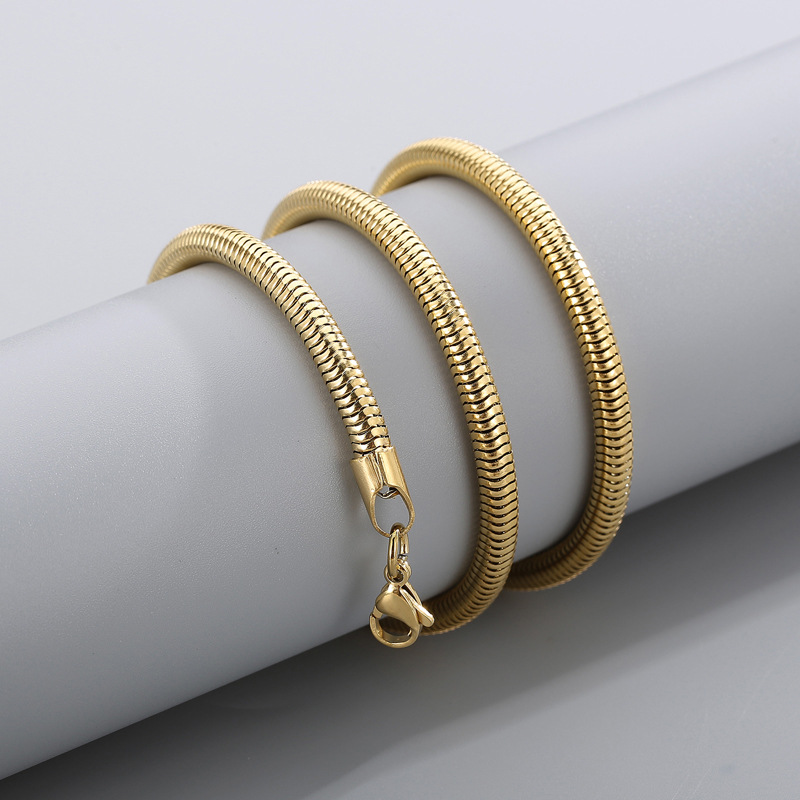 Stainless Steel Round Snake Chain Link Necklace for Men Women Gift Jewelry Accessories Wholesale