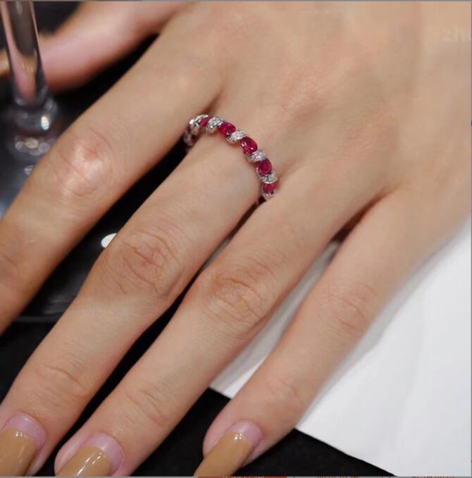 Sterg Sier Wedding Band Ring: Oval Ruby Sapphire CZ Promise Ring