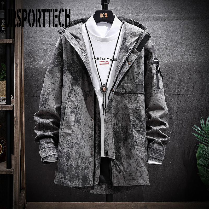 Men's Trench Coats Long Men's Jacket Hoodies Oversized Jackets Men Hip Hop Windbreaker Loose Men Hooded Streetwear Male Trench Coats Jacket 