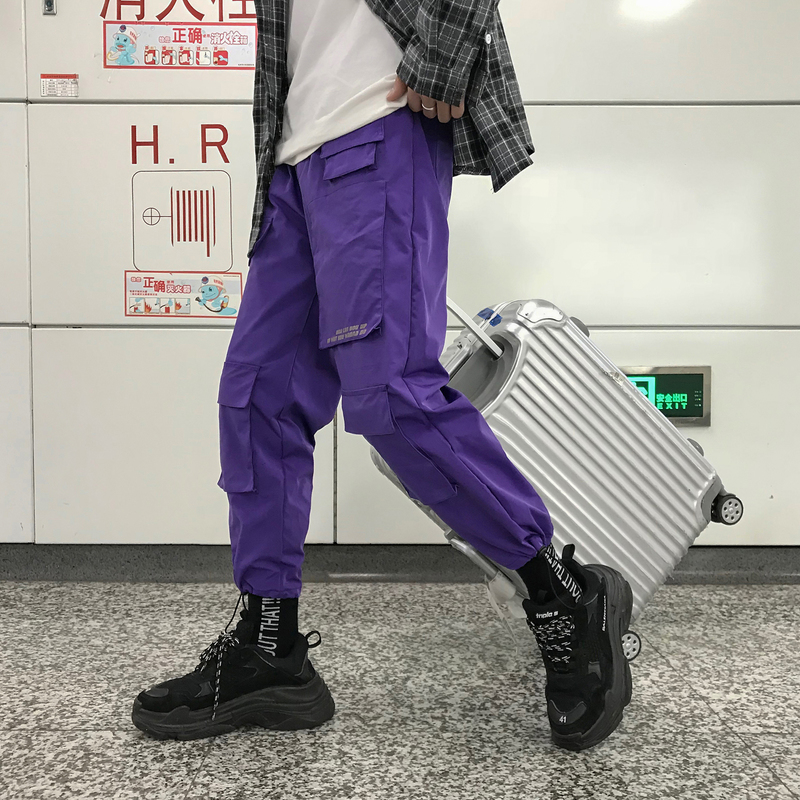 Men's Pants Men Streetwear Cargo Overalls Mens Baggy Hip Hop Joggers Pockets Harem Purple Sweatpants Korean 220907