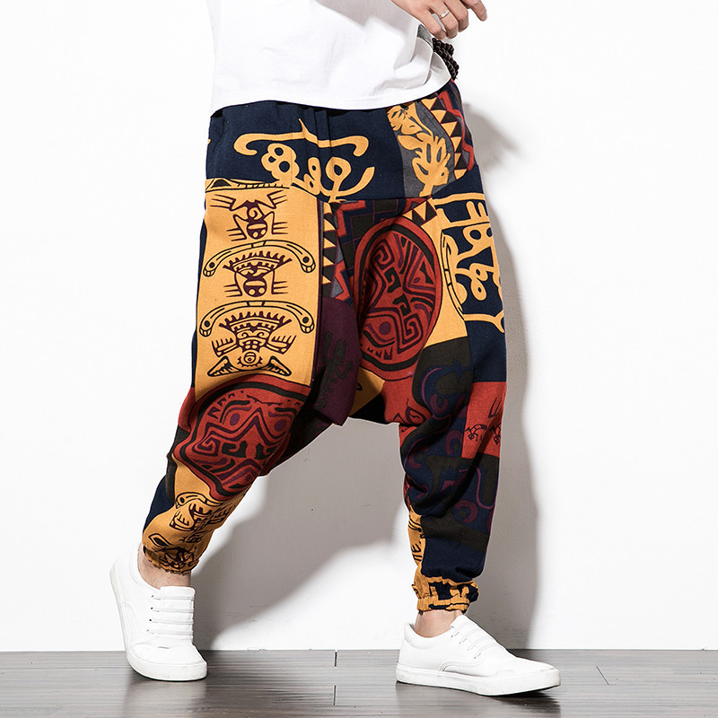 Men's Pants Baggy Cotton Harem with Pocket Hip-hop Wide Leg Trousers Casual Vintage Aladdin 220907