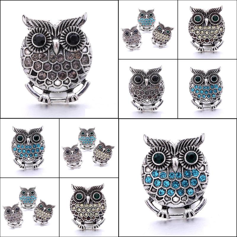 Other Snap Button Jewelry Component Rhinestone Retro Owl 18Mm Metal Snaps Buttons Fit Bracelet Bangle Noosa N0054 Drop D Dhseller2010 Dhobl