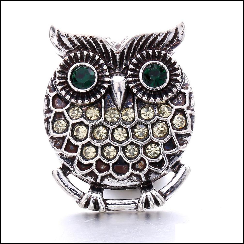 Other Snap Button Jewelry Component Rhinestone Retro Owl 18Mm Metal Snaps Buttons Fit Bracelet Bangle Noosa N0054 Drop D Dhseller2010 Dhobl